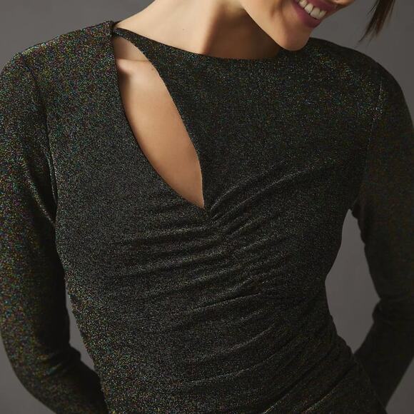 ANTHROPOLOGIE x ASTR THE LABEL Akira Rainbow Metallic Cutout Ruched Dress {3F28} - Picture 2 of 9